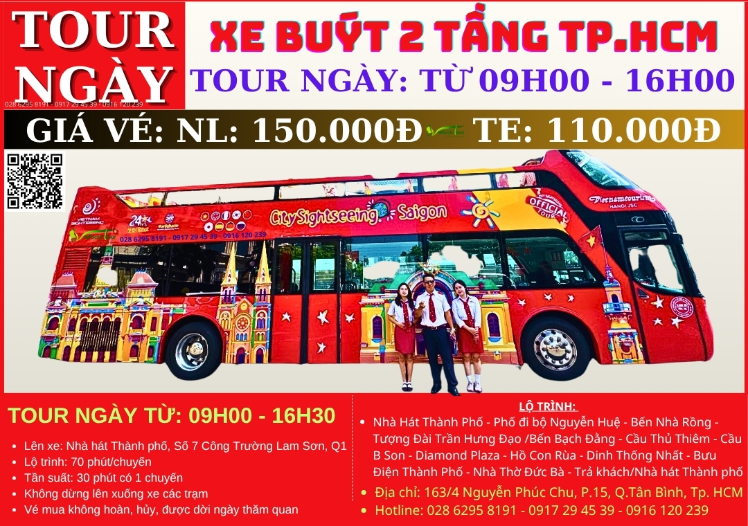 Giá vé xe buýt 2 tầng Sài Gòn/Tp.HCM - Tour ban ngày
