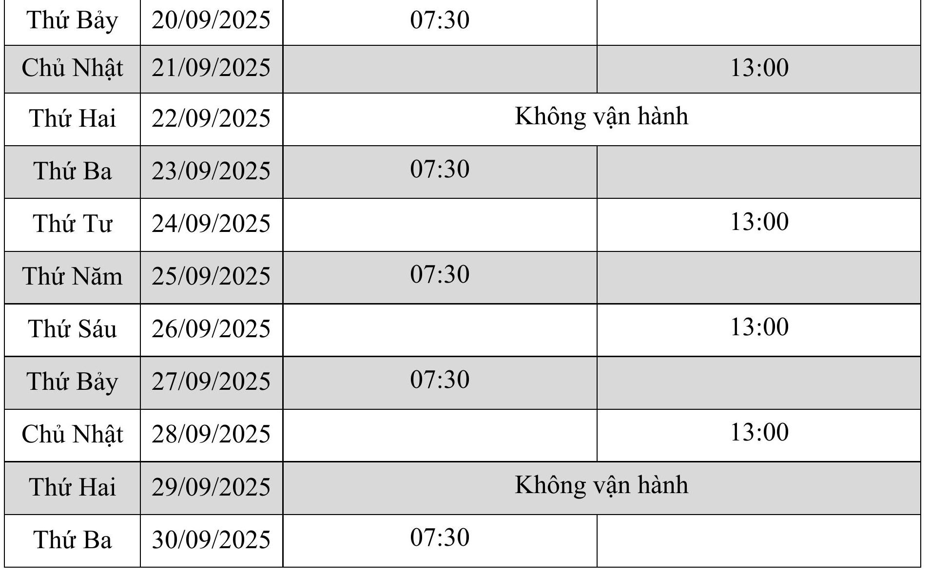 Lịch tàu Côn Đảo tháng 9