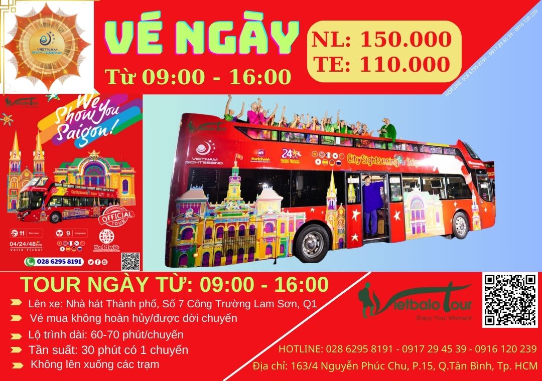 Bng3 giá xe buýt 2 tầng Sài Gòn Tour ban ngày