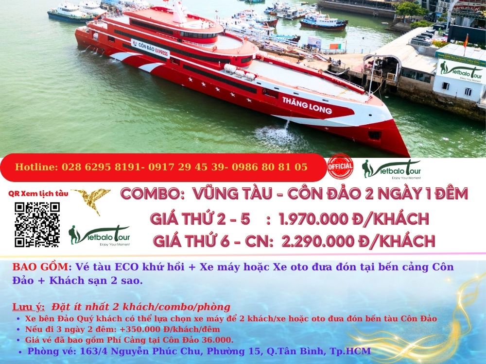 COMBO: VŨNG TÀU - CÔN ĐẢO 2 NGÀY 1 ĐÊM CHỈ 1.970.000