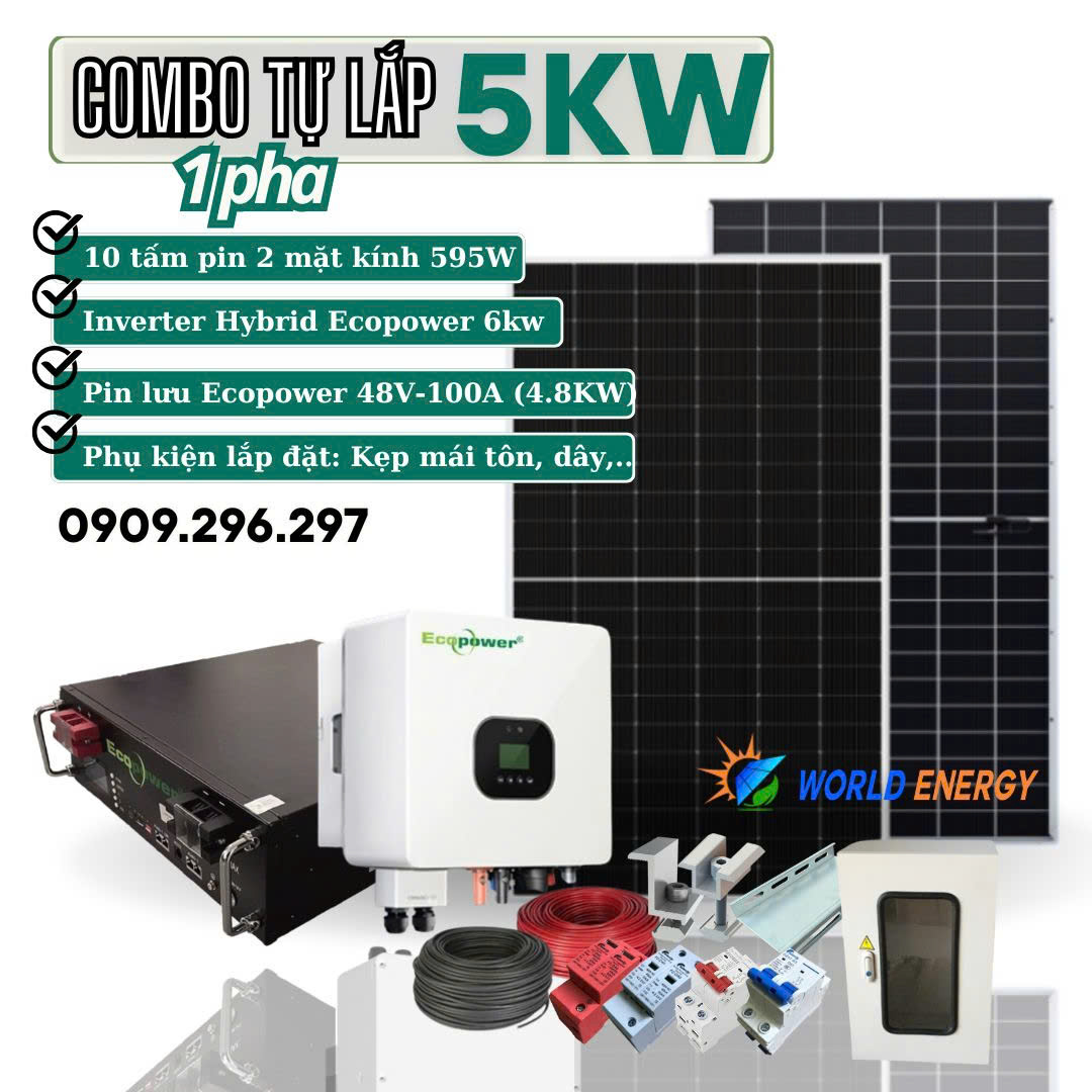 Giá hệ thống điện mặt trời hòa lưới có lưu trữ 5kw tự lắp đặt
