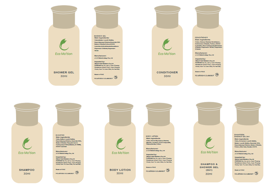 Đồ nước Eco Mo'tion: Dầu gội, dầu xả, sữa tắm, dưỡng thể, dầu gội sữa tắm 2in1