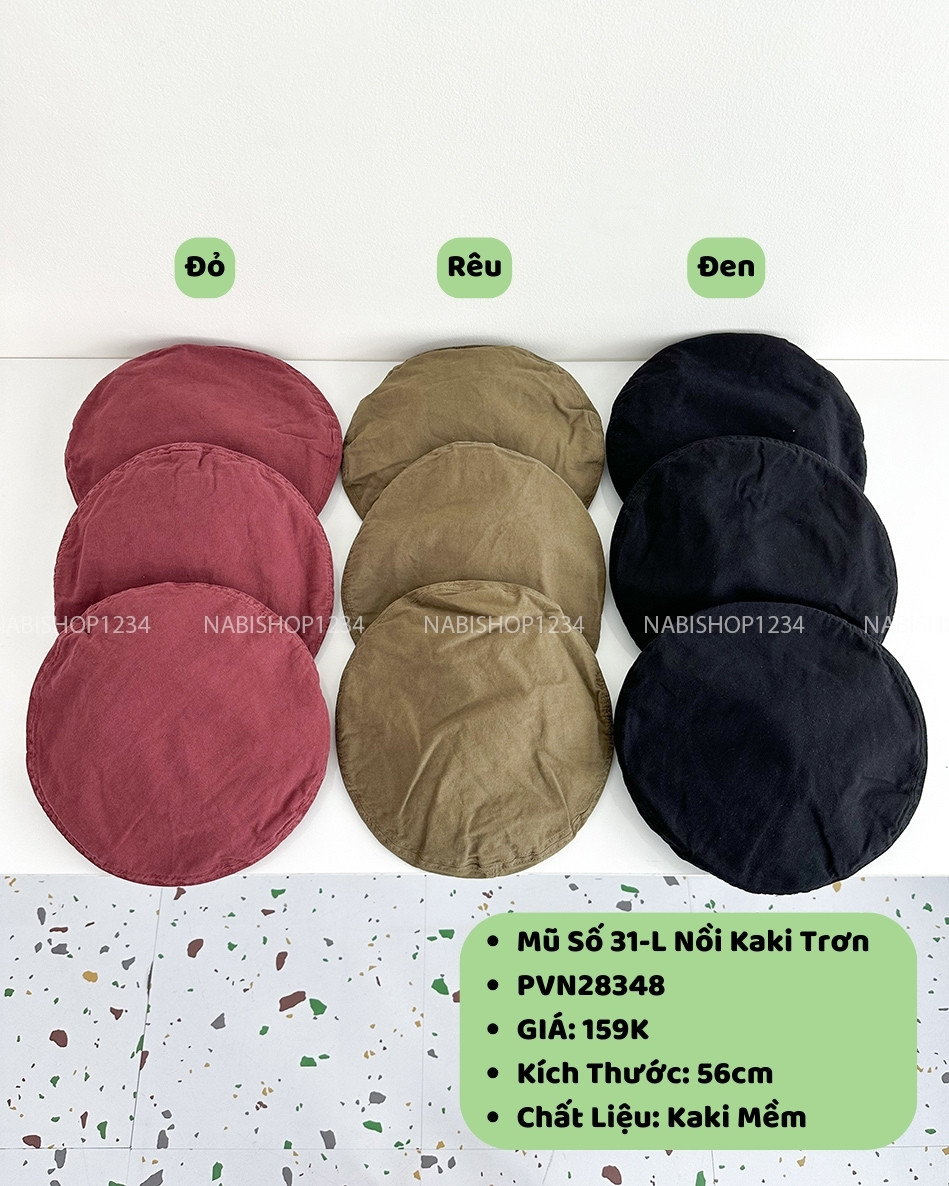 (S20%) Mũ Số 31-L Nồi Kaki Trơn