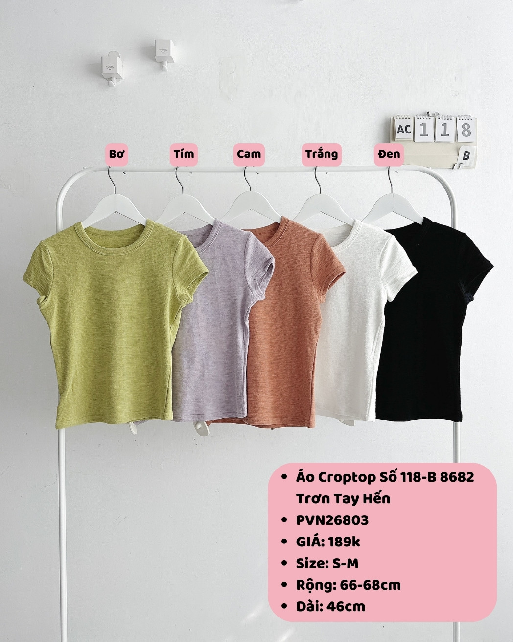 (SC99K) Áo Croptop Số 118-B 8682 Trơn Tay Hến