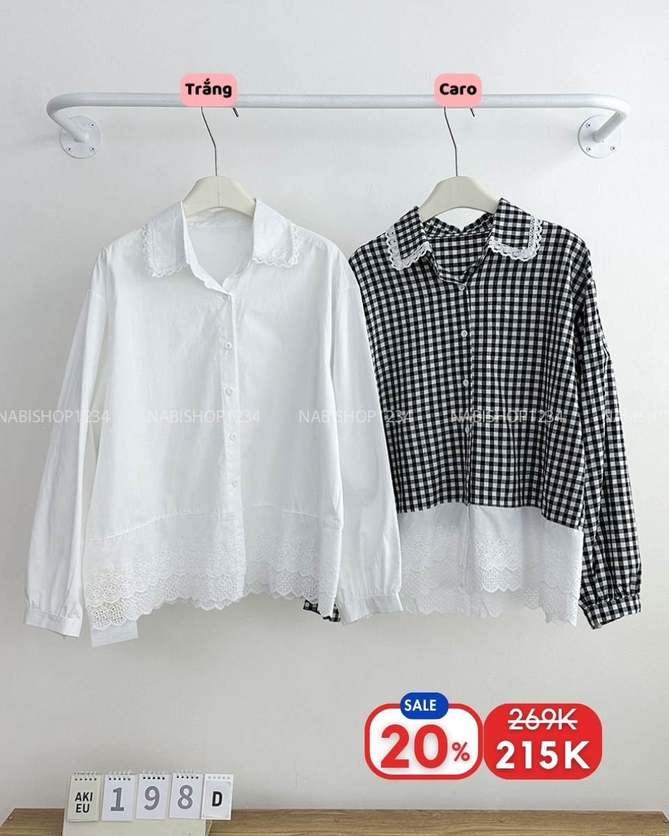 (S20%) Áo Kiểu Số 198-D 5111 Sơ Mi Cổ Viền Lai Ren