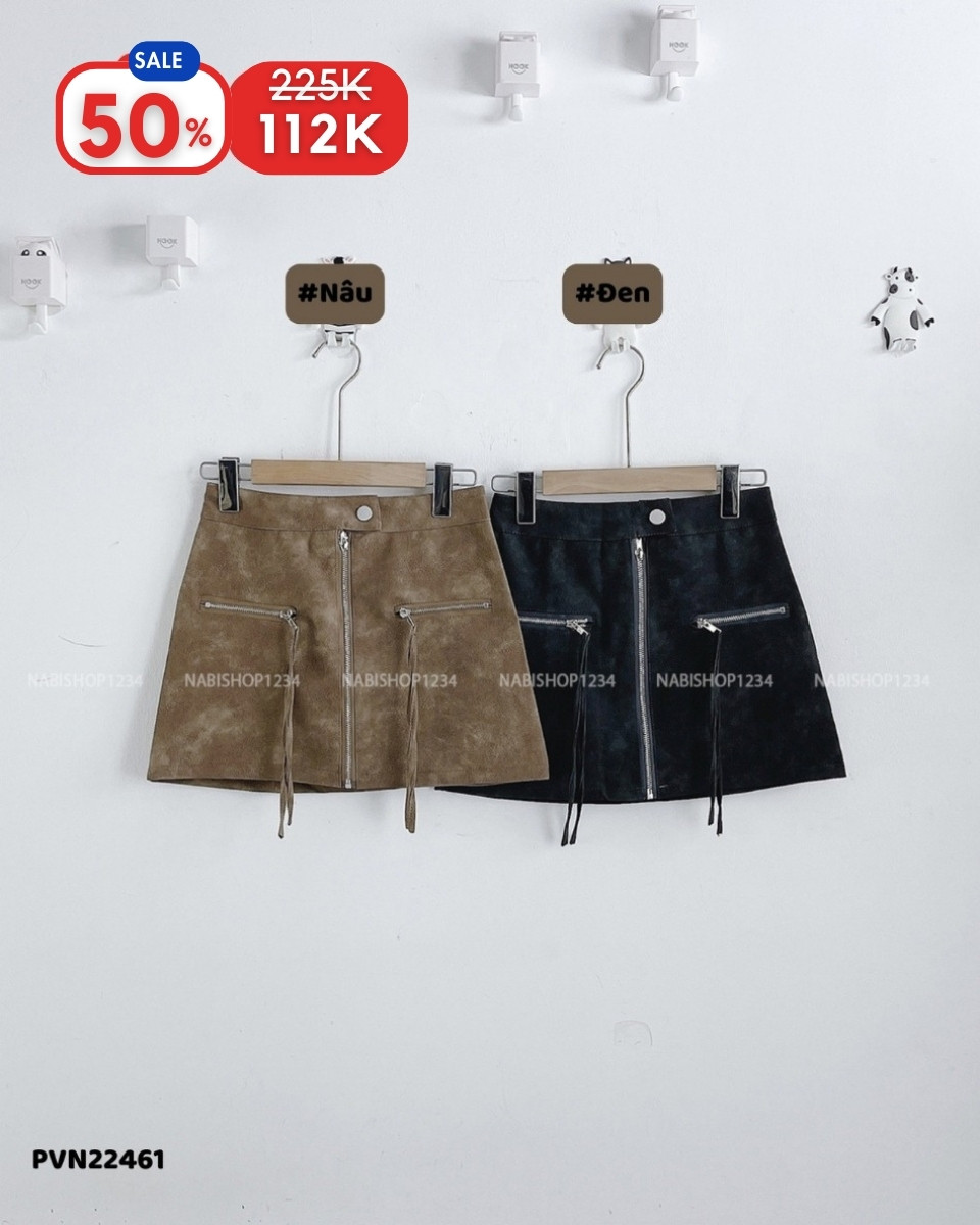 (S50%) Chân Váy Số 64-A 6650 Da 2 Túi Dây Kéo