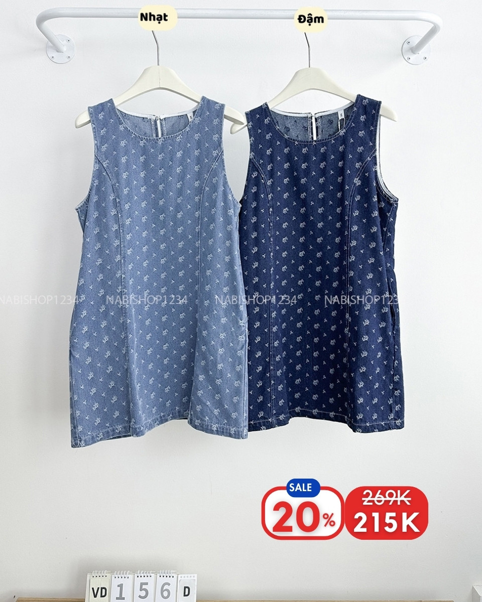 (S20%) Váy Số 156-D 8059 Sát Nách Jean Hoạ Tiết