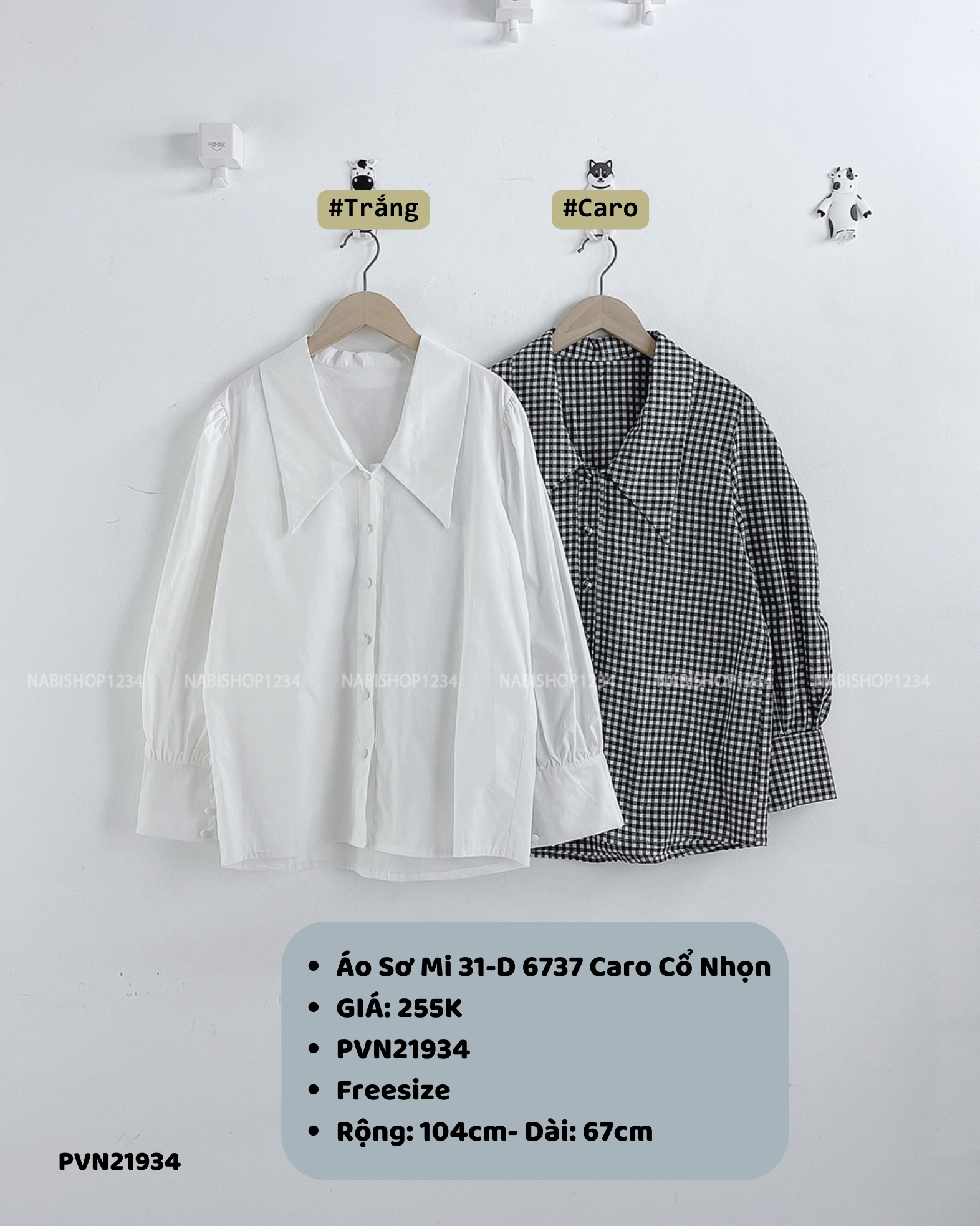 (S50%) Áo Sơ Mi Số 31-D 6737 Caro Cổ Nhọn 104/67