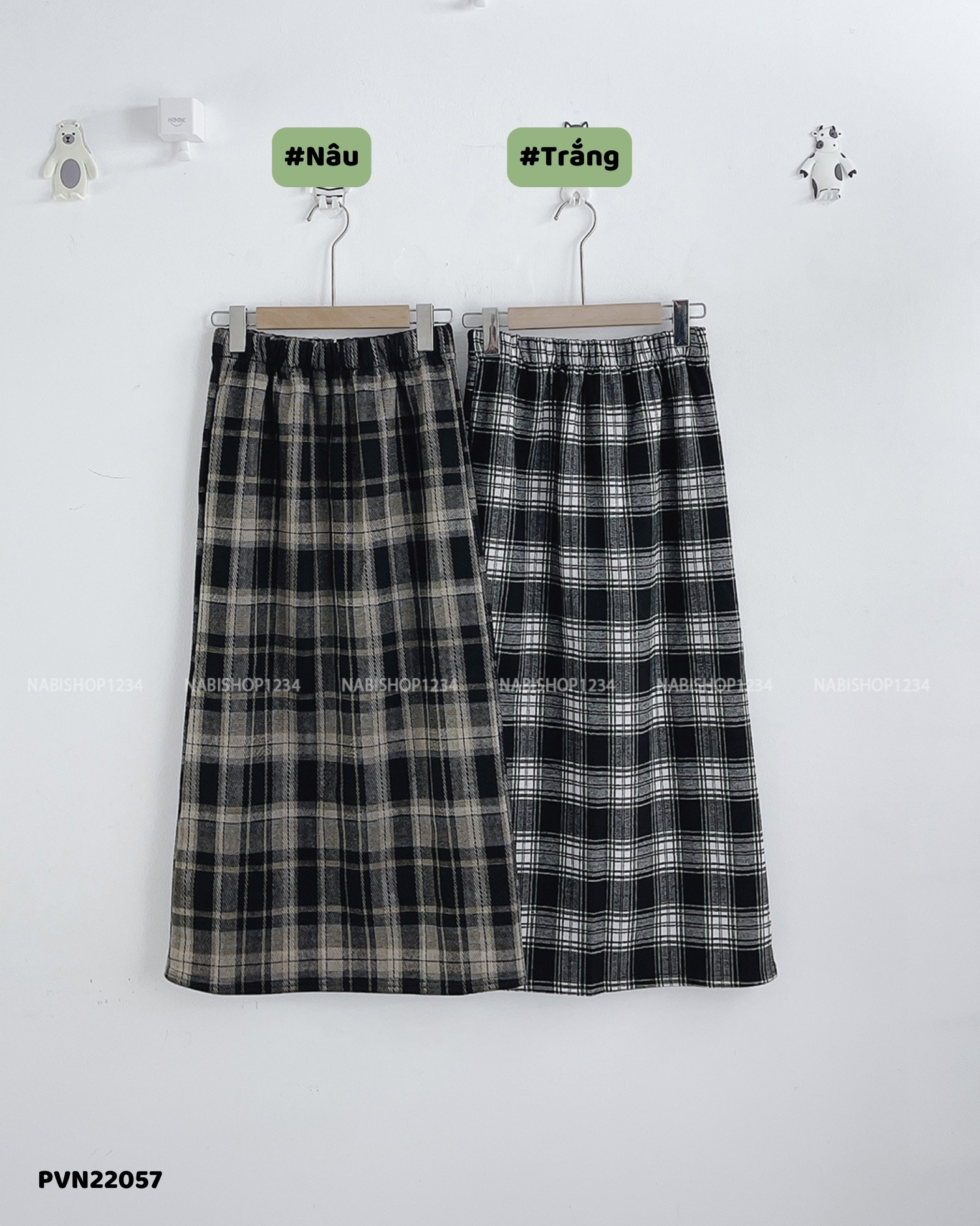 (S50%) Chân Váy Số 55-A 7075 Dài Caro Dạ 62-64/81