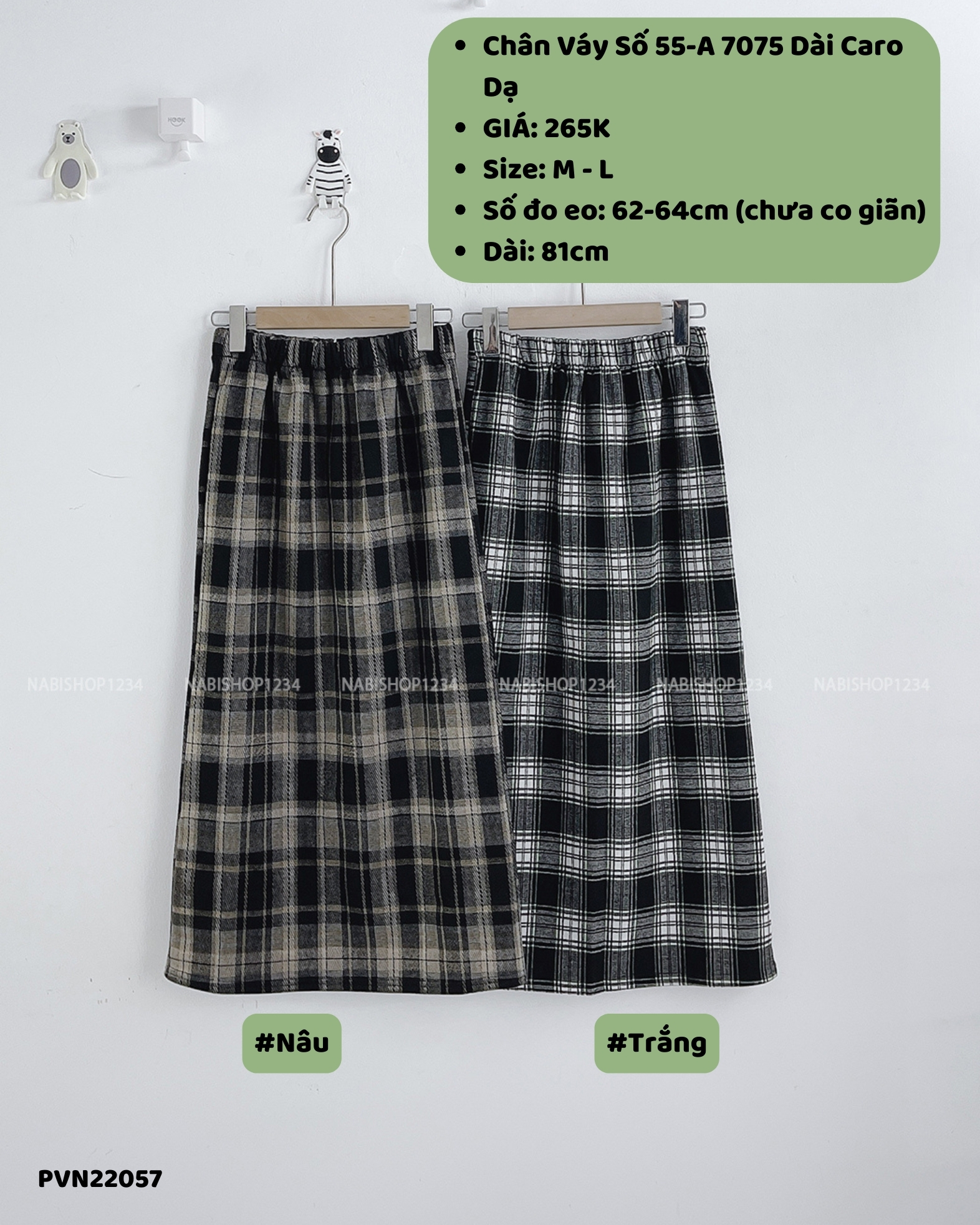(S50%) Chân Váy Số 55-A 7075 Dài Caro Dạ 62-64/81