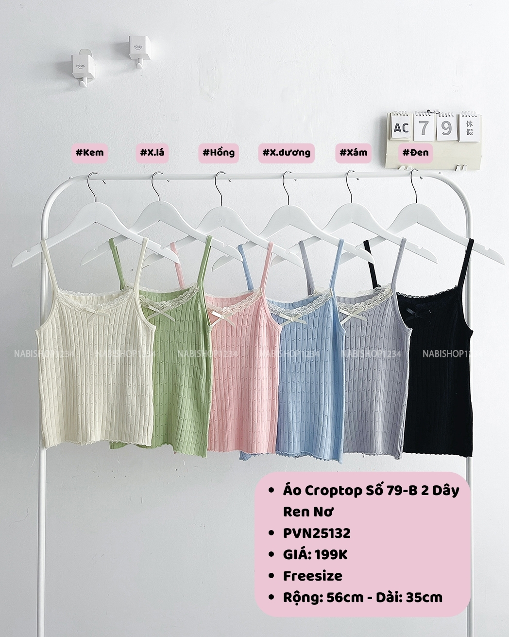 (SC99K) Áo Croptop Số 79-B 2 Dây Ren Nơ