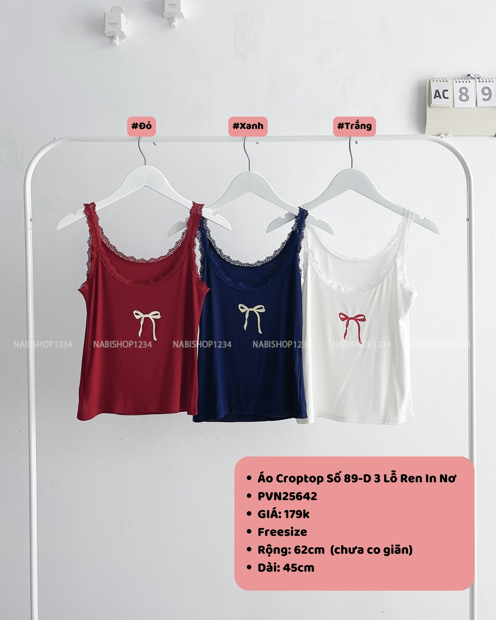 (SC99K) Áo Croptop Số 89-D 3 Lỗ Ren In Nơ