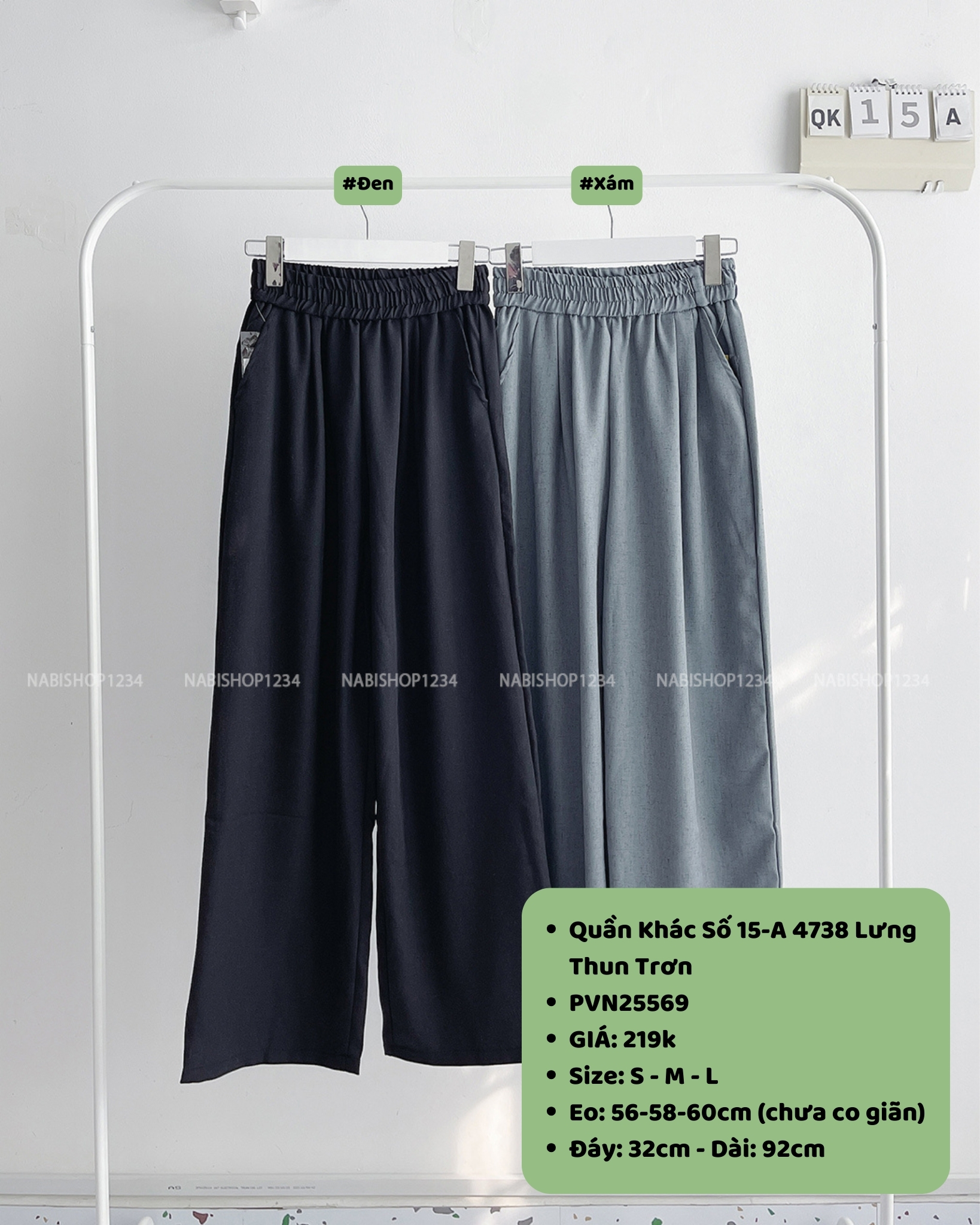(S20%) Quần Khác Số 15-A 4738 Lưng Thun Trơn
