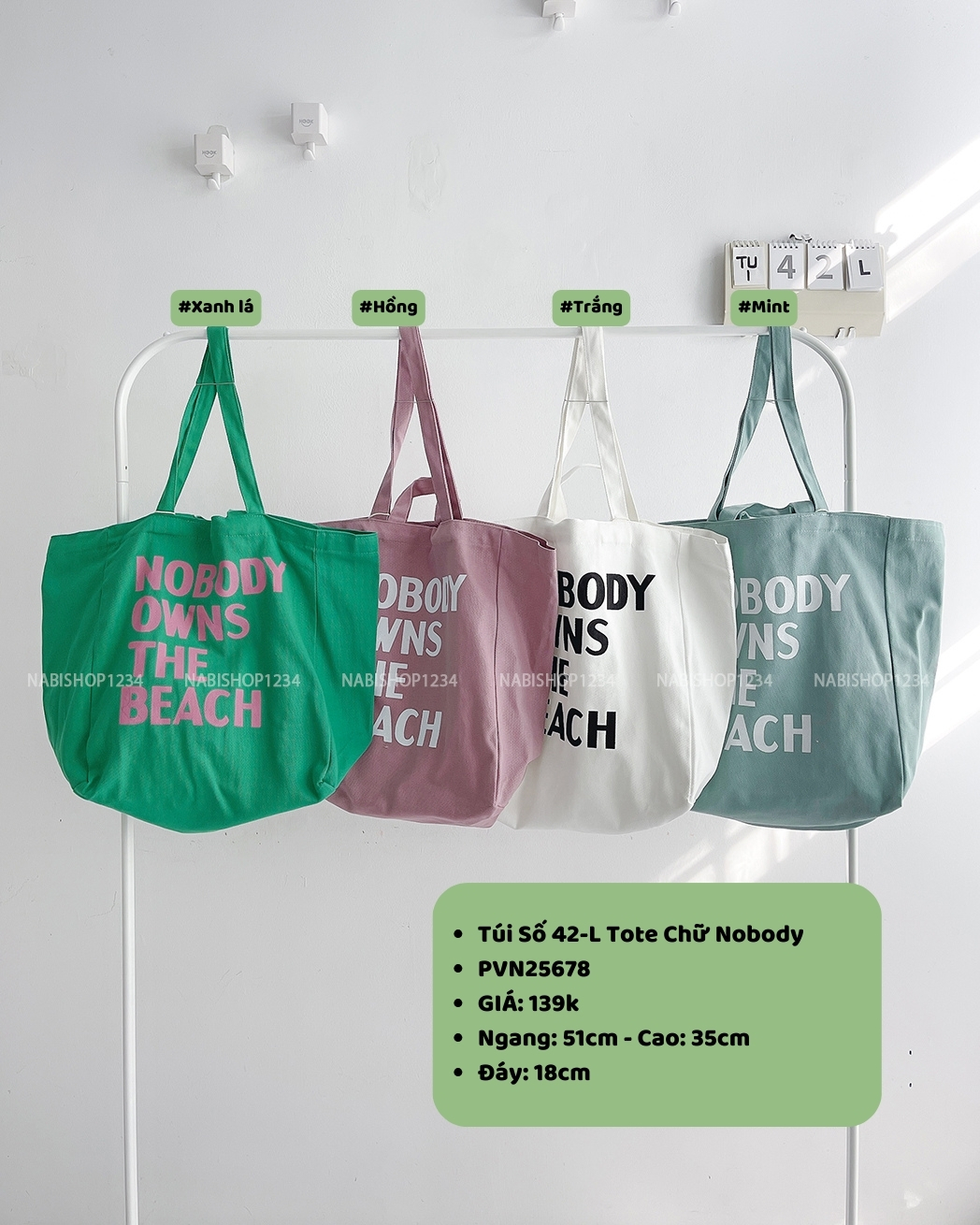 (S20%) Túi Số 42-L Tote Chữ Nobody