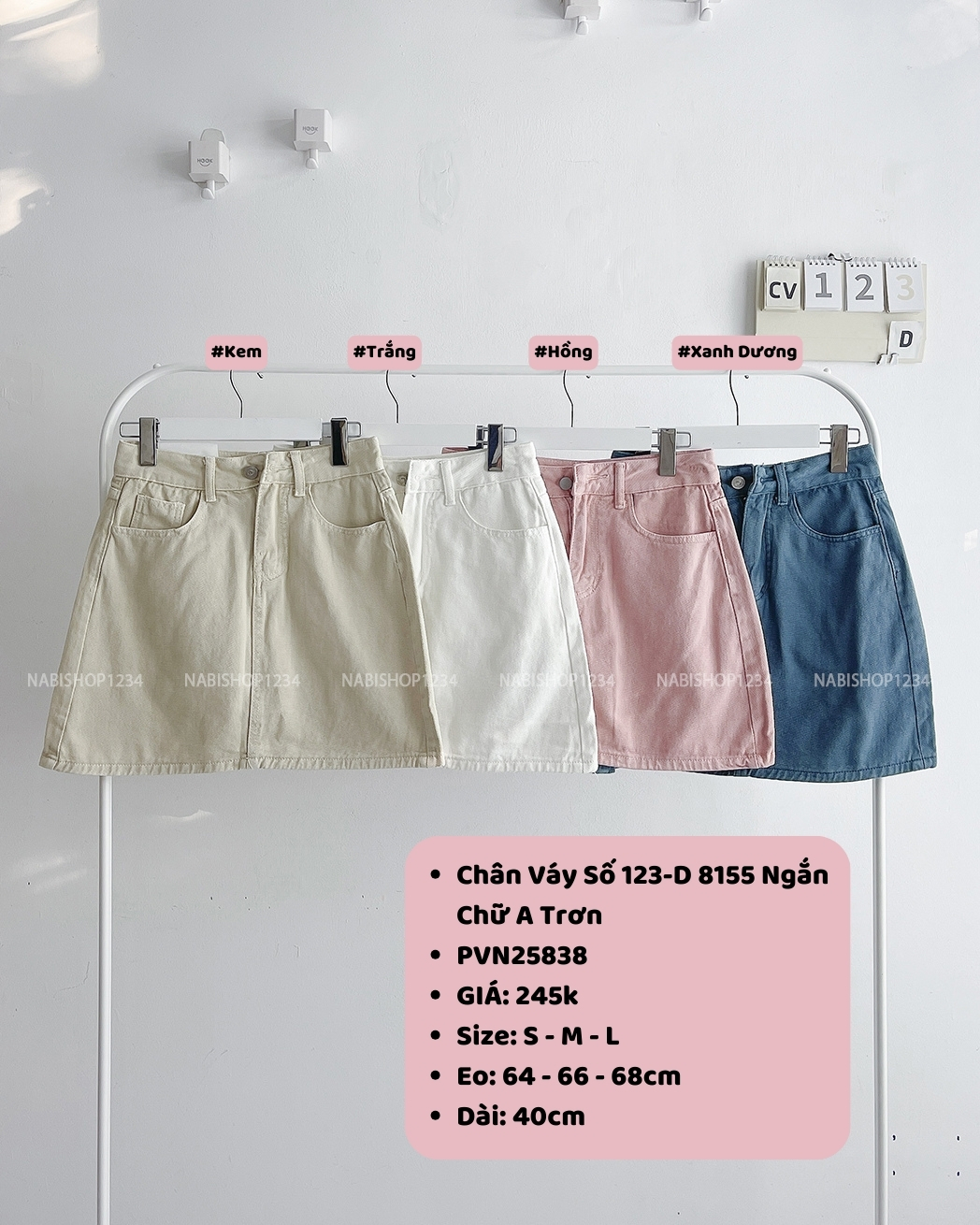 Chân Váy Số 123-D 8155 Ngắn Chữ A Trơn