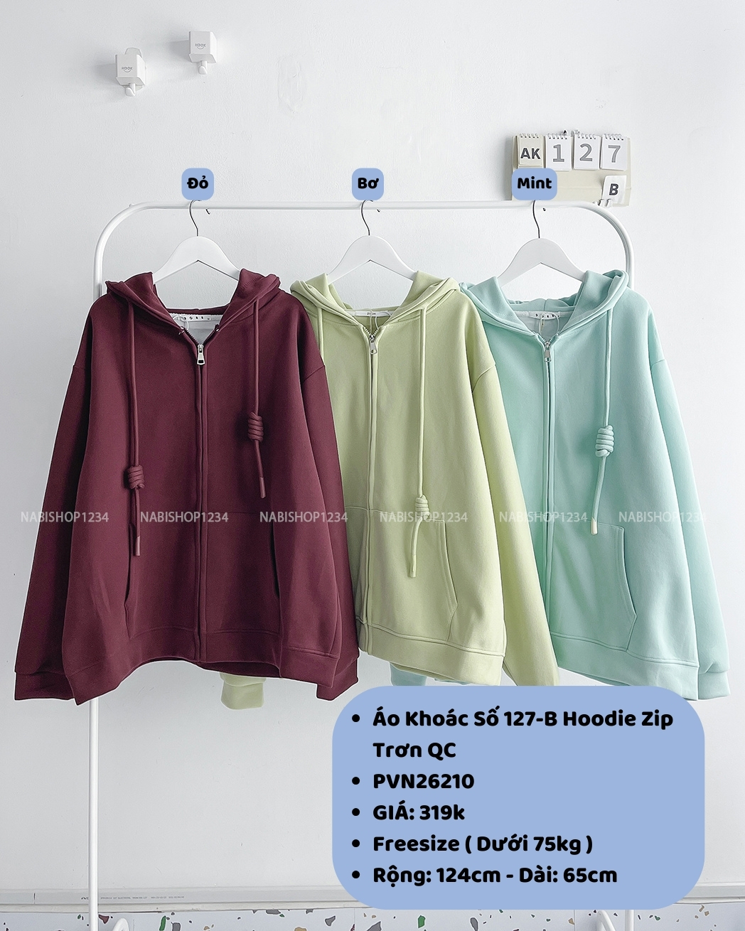 (S30K) Áo Khoác Số 127-B Hoodie Zip Trơn QC