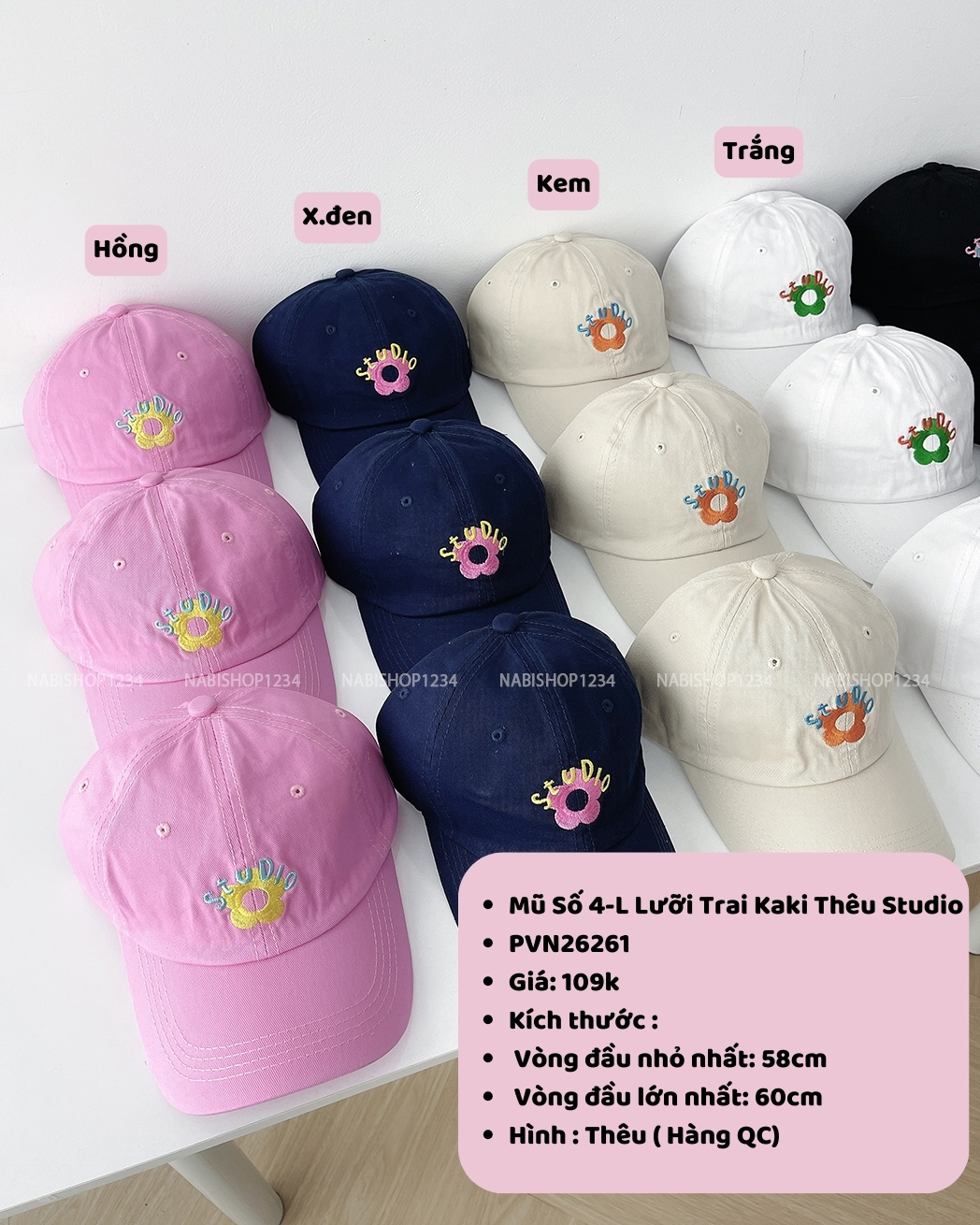 Mũ Số 4-L Lưỡi Trai Kaki Thêu Studio