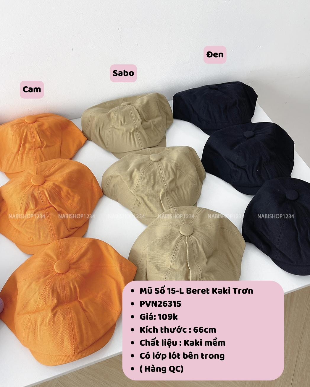 (S19K) Mũ Số 15-L Beret Kaki Trơn