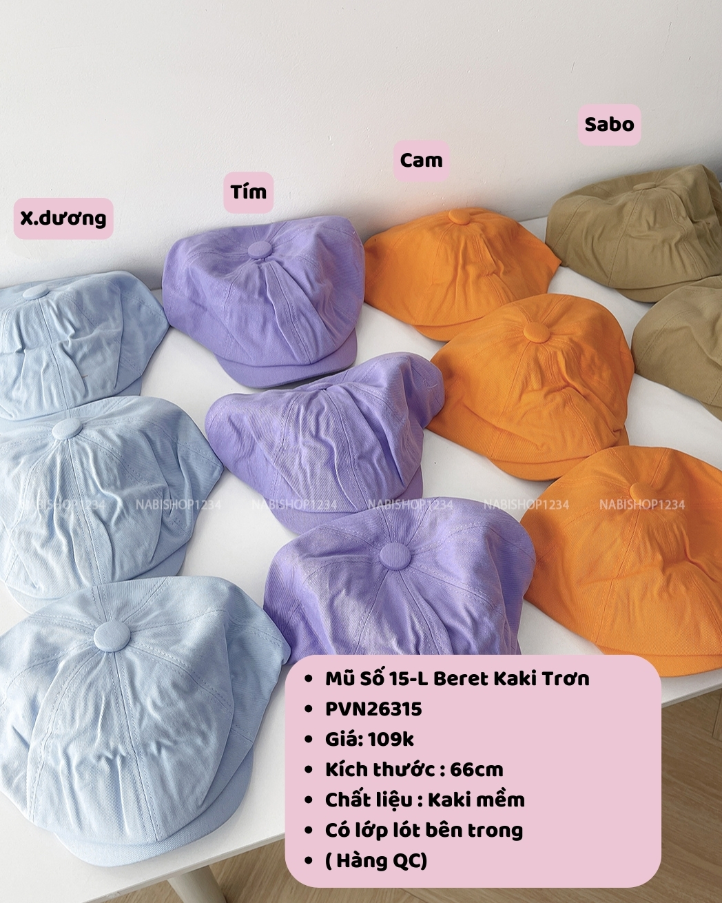 (S19K) Mũ Số 15-L Beret Kaki Trơn