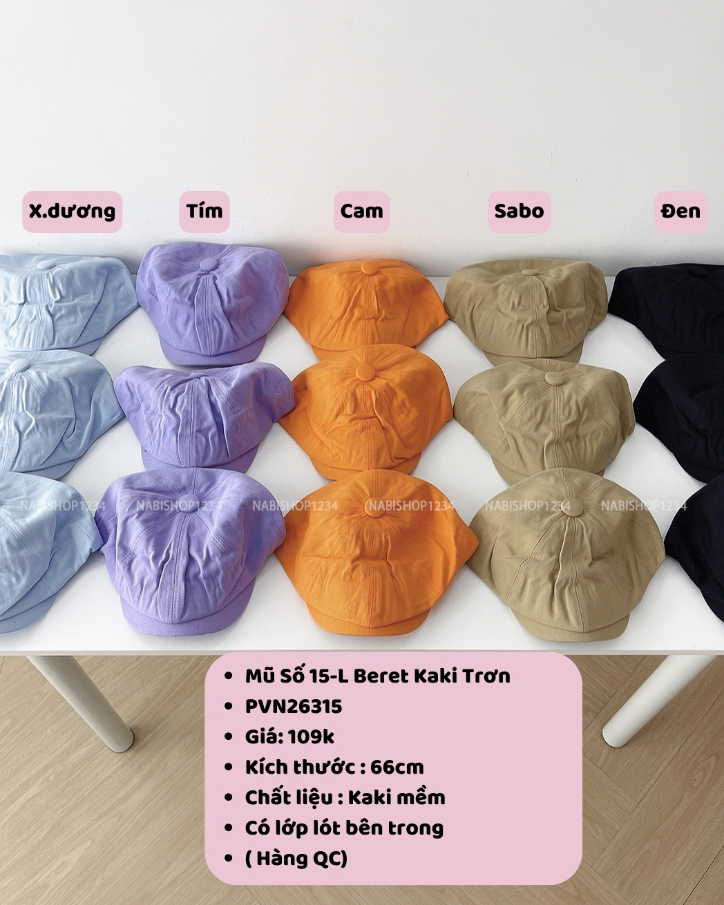 (S19K) Mũ Số 15-L Beret Kaki Trơn