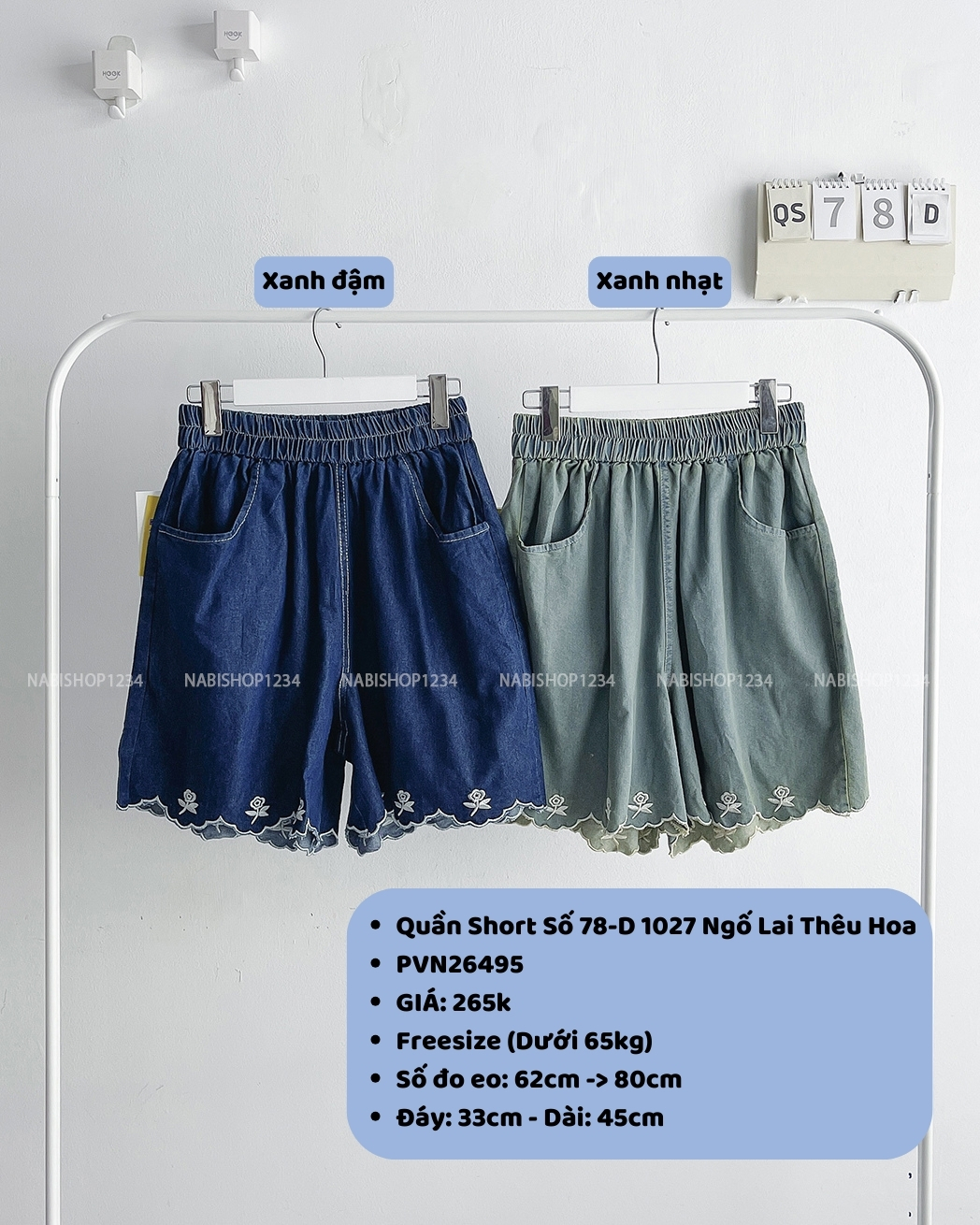 (S20%) Quần Short Số 78-D 1027 Ngố Lai Thêu Hoa