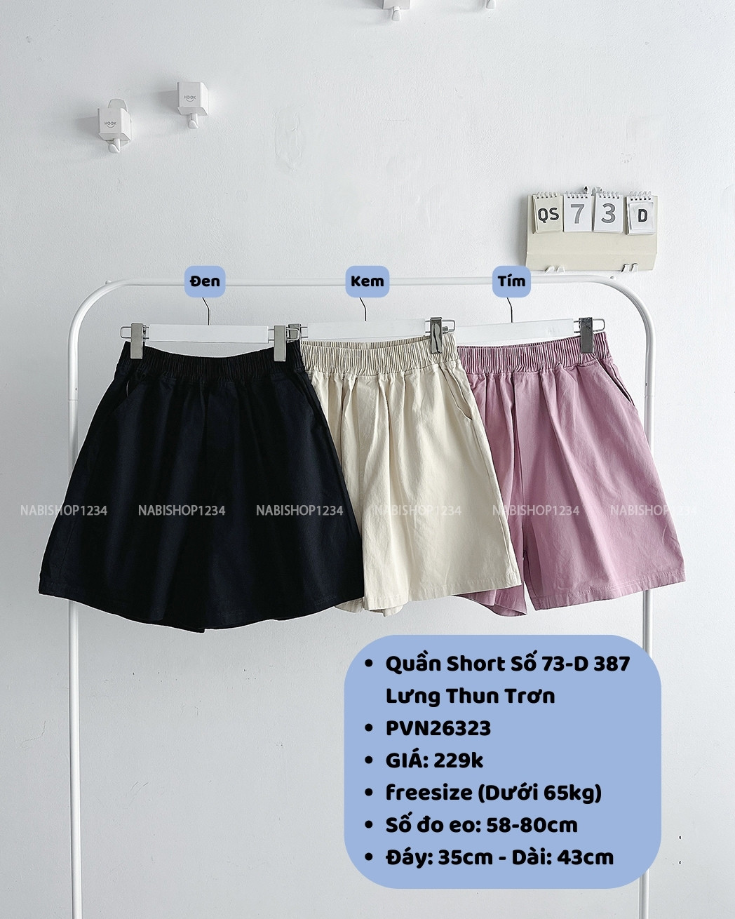 Quần Short Số 73-D 387 Lưng Thun Trơn