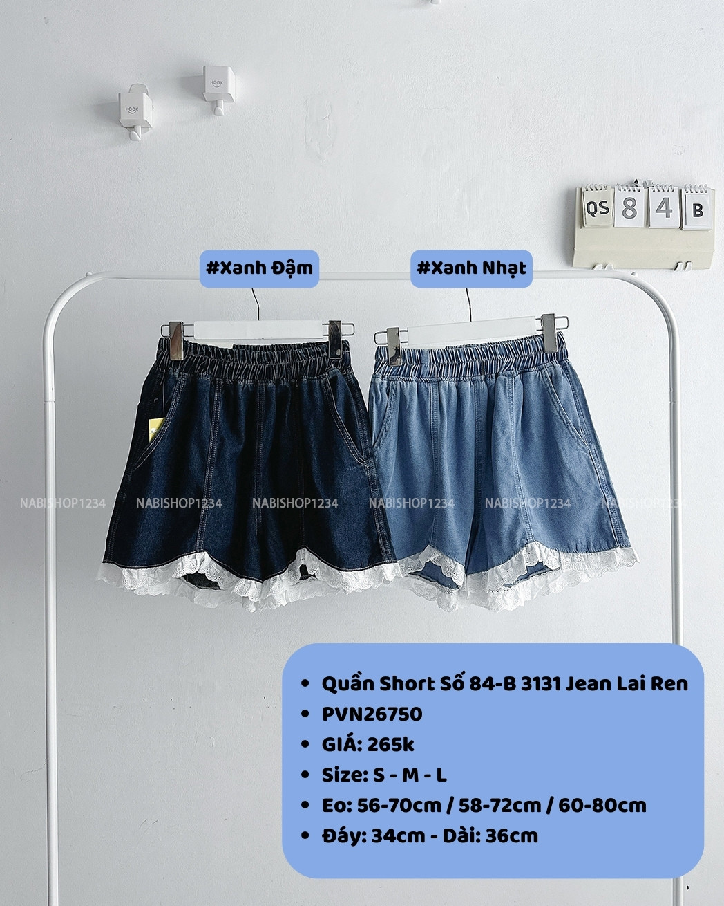(S20%) Quần Short Số 84-B 3131 Jean Lai Ren