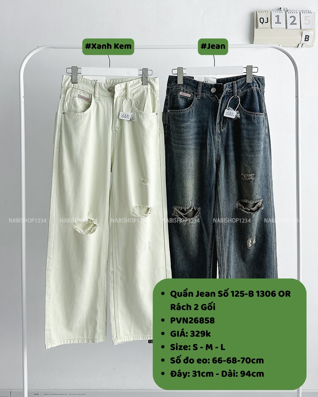 (S20%) Quần Jean Số 125-B 1306 OR Rách 2 Gối