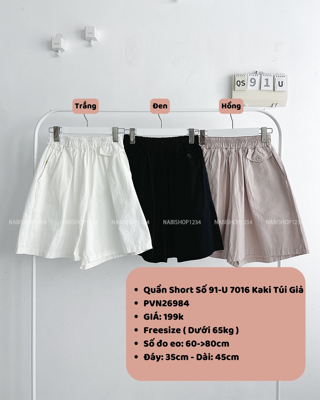 Quần Short Số 91-U 7016 Kaki Túi Giả