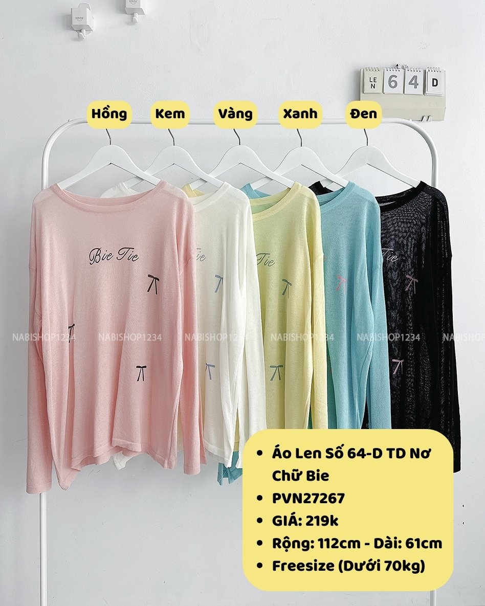 (S20%) Áo Len Số 64-D TD Nơ Chữ Bie