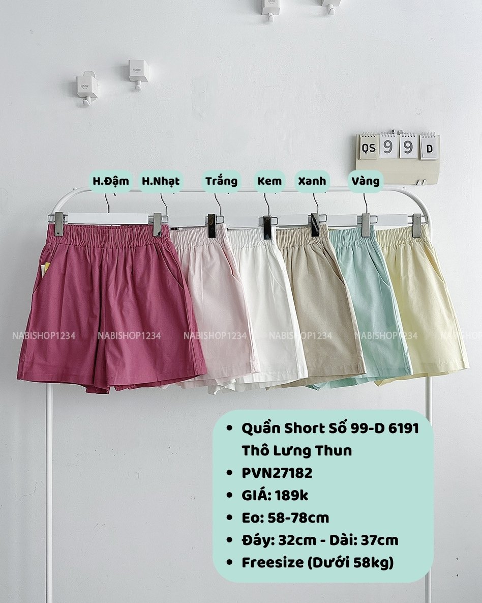 (S20%) Quần Short Số 99-D 6191 Thô Lưng Thun