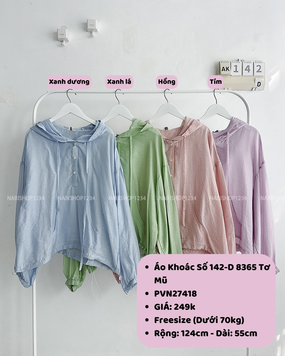 (S20%) Áo Khoác Số 142-D 8365 Tơ Mũ