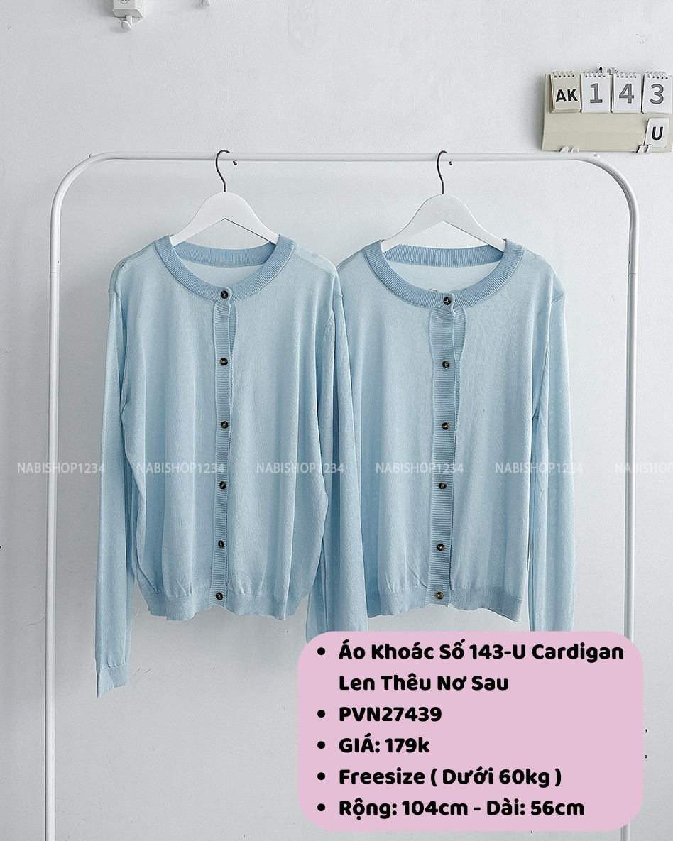 (S20%) Áo Khoác Số 143-U Cardigan Len Thêu Nơ Sau