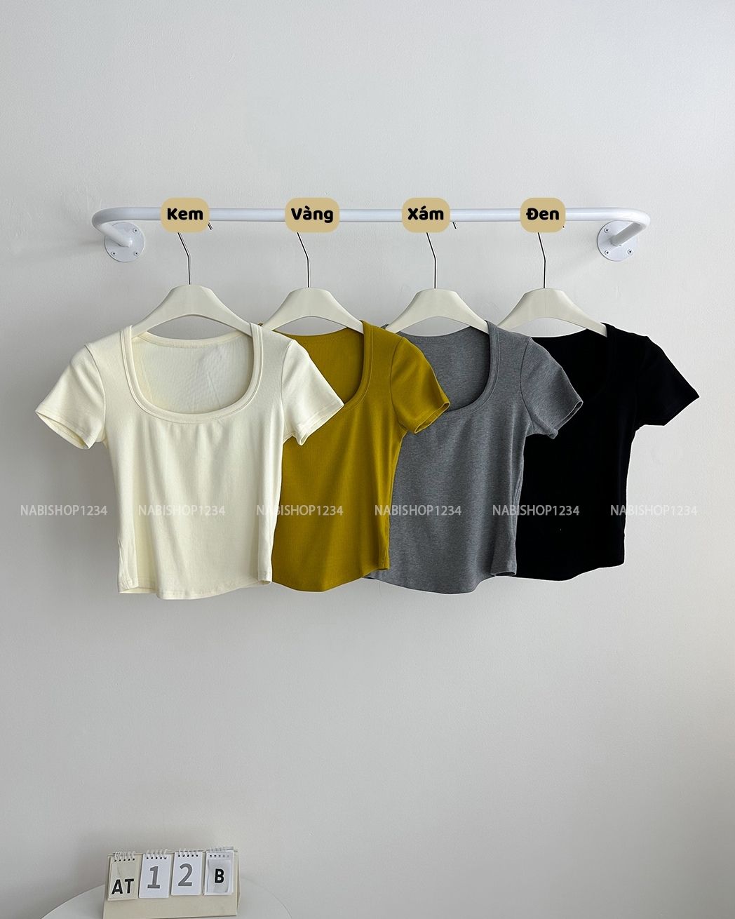 (S50%) Áo Thun Số 12-B 3738 Thun Gân Cổ Vuông