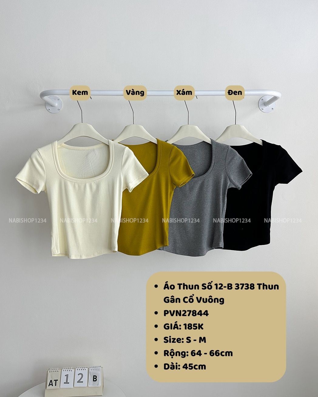 (S50%) Áo Thun Số 12-B 3738 Thun Gân Cổ Vuông