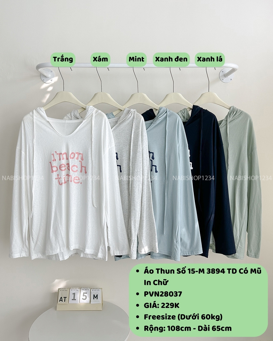 Áo Thun Số 15-M 3894 TD Có Mũ In Chữ