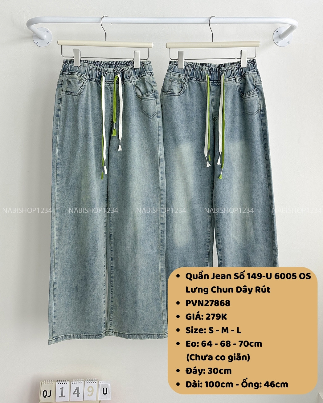 Quần Jean Số 149-U 6005 OS Lưng Chun Dây Rút
