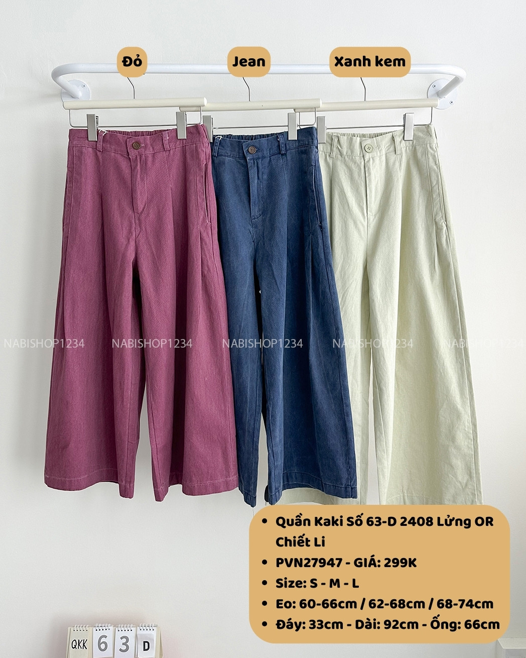 Quần Kaki Số 63-D 2408 Lửng OR Chiết Li