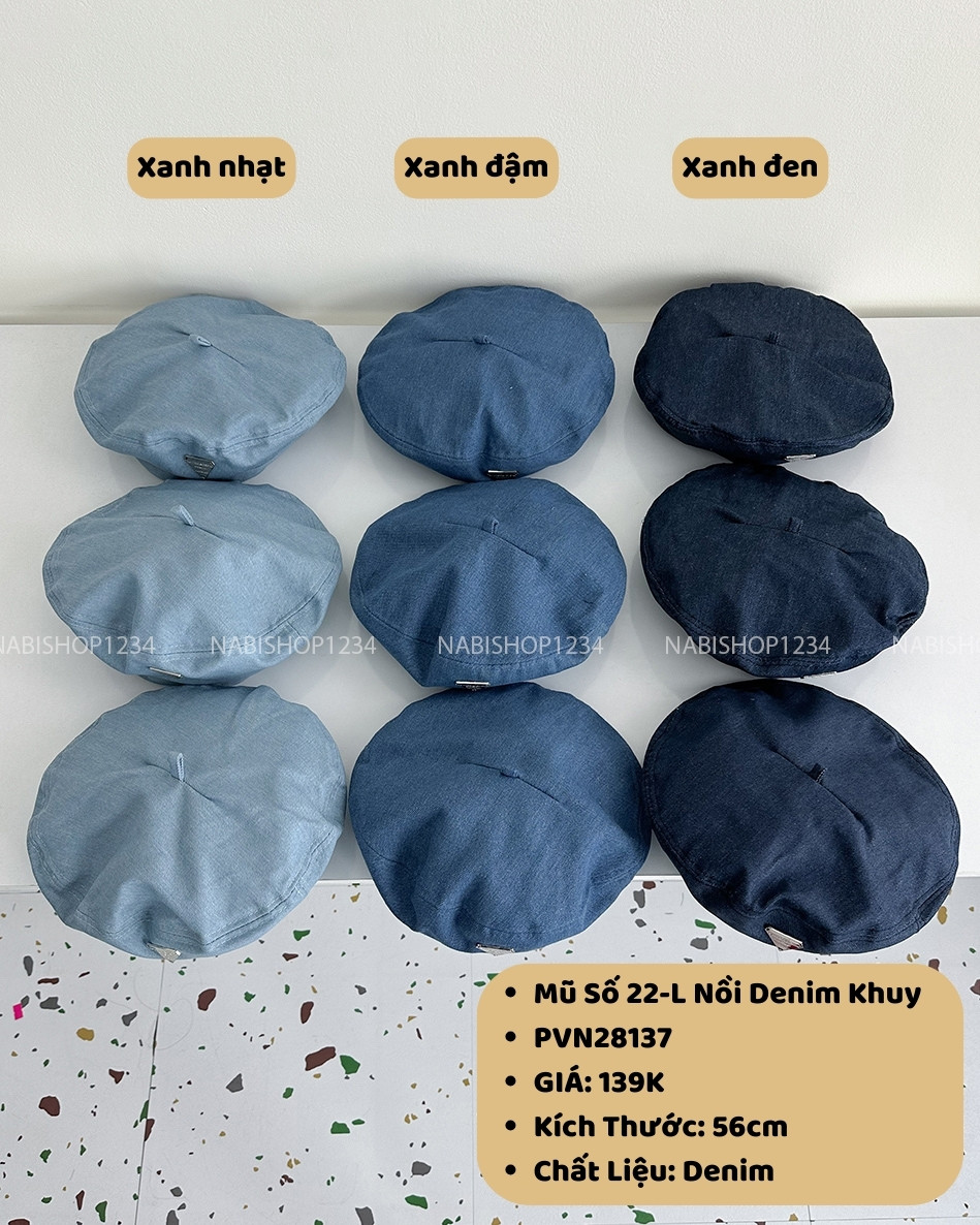 (S19K) Mũ Số 22-L Nồi Denim Khuy
