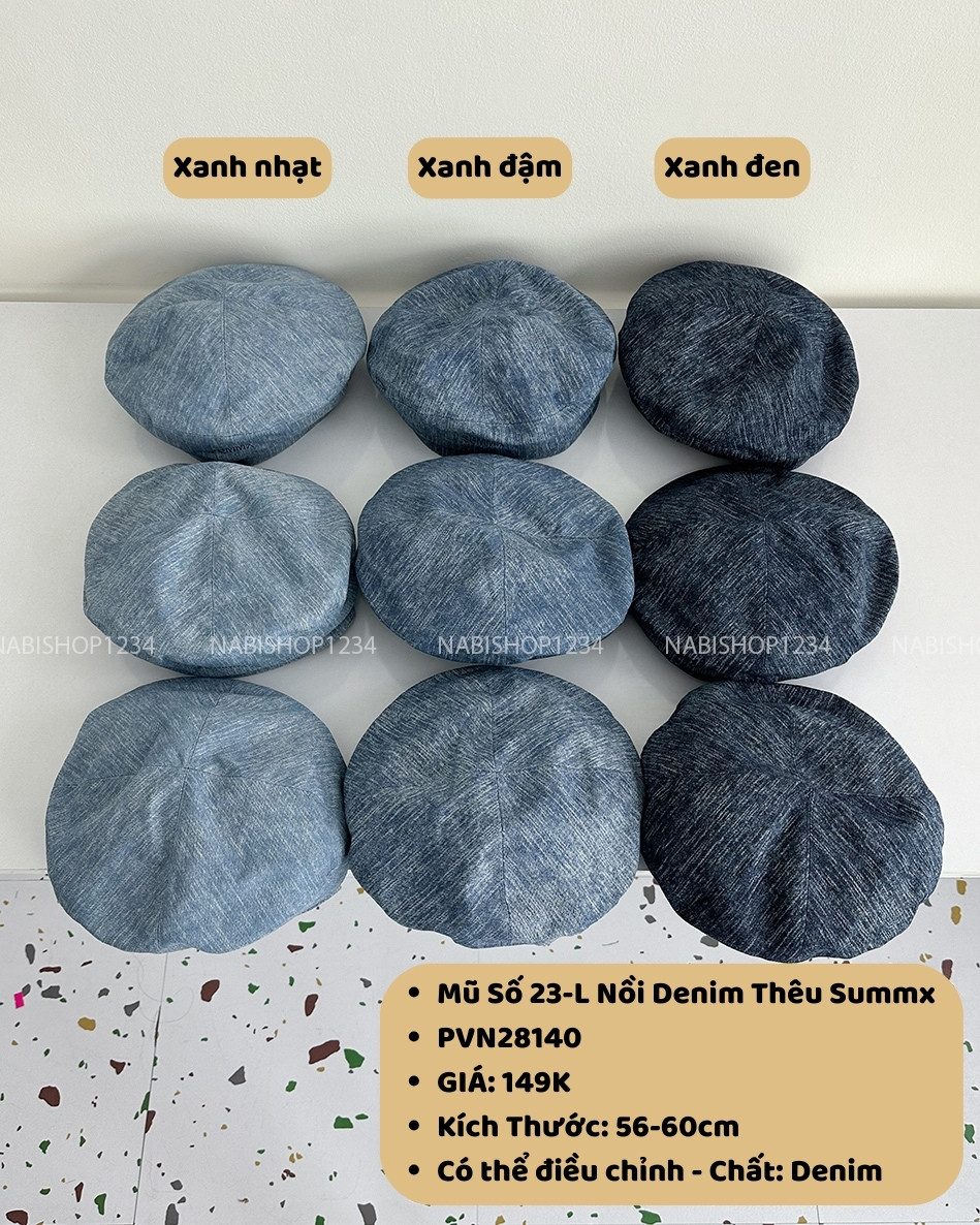 (S19K) Mũ Số 23-L Nồi Denim Thêu Summx