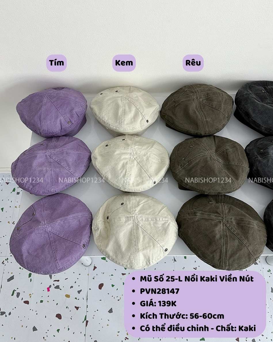 (S20%) Mũ Số 25-L Nồi Kaki Viền Nút