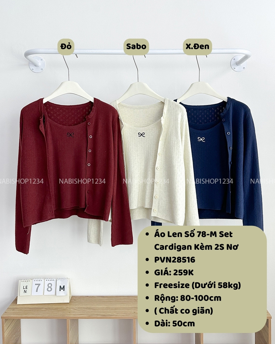 Áo Len Số 78-M Set Cardigan Kèm 2S Nơ