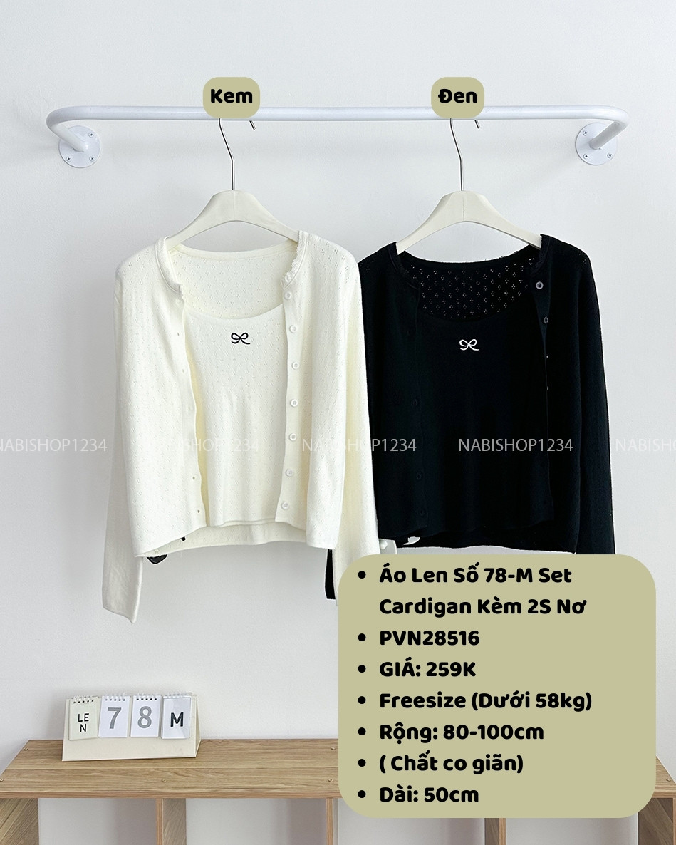 Áo Len Số 78-M Set Cardigan Kèm 2S Nơ