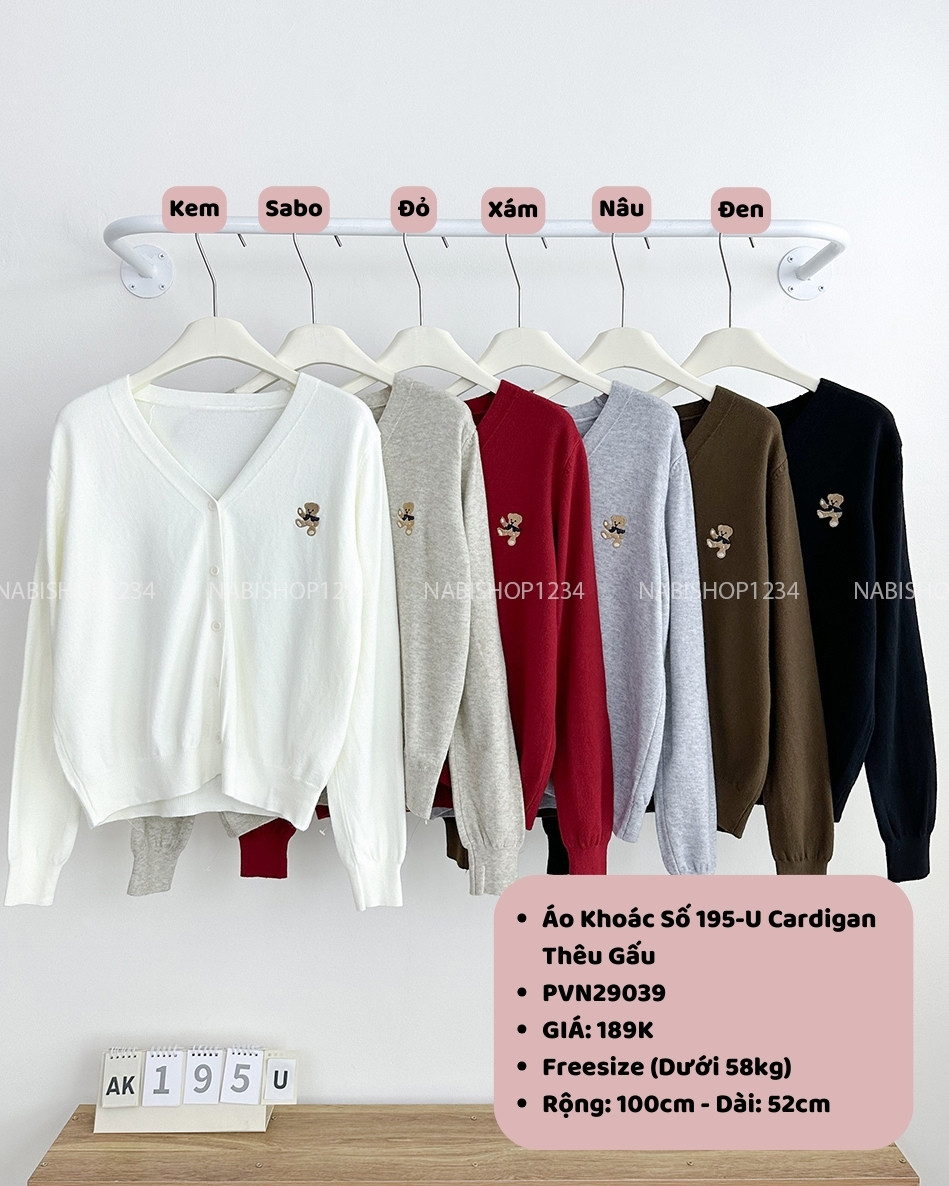 Áo Khoác Số 195-U Cardigan Thêu Gấu