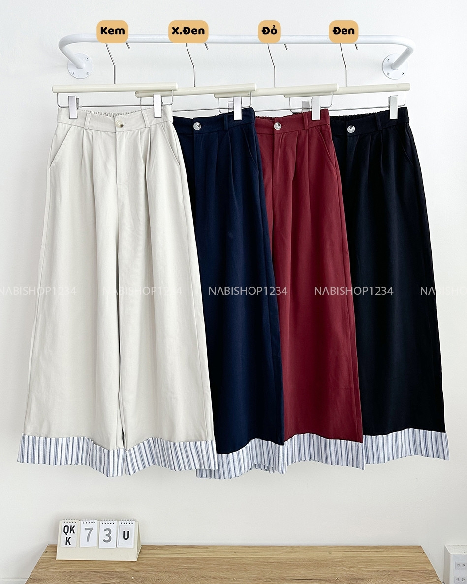 Quần Kaki Số 73-U 9829 Ống Rộng Lai Sọc