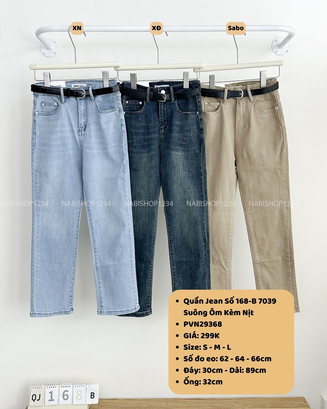 Quần Jean Số 168-B 7039 Suông Ôm Kèm Nịt