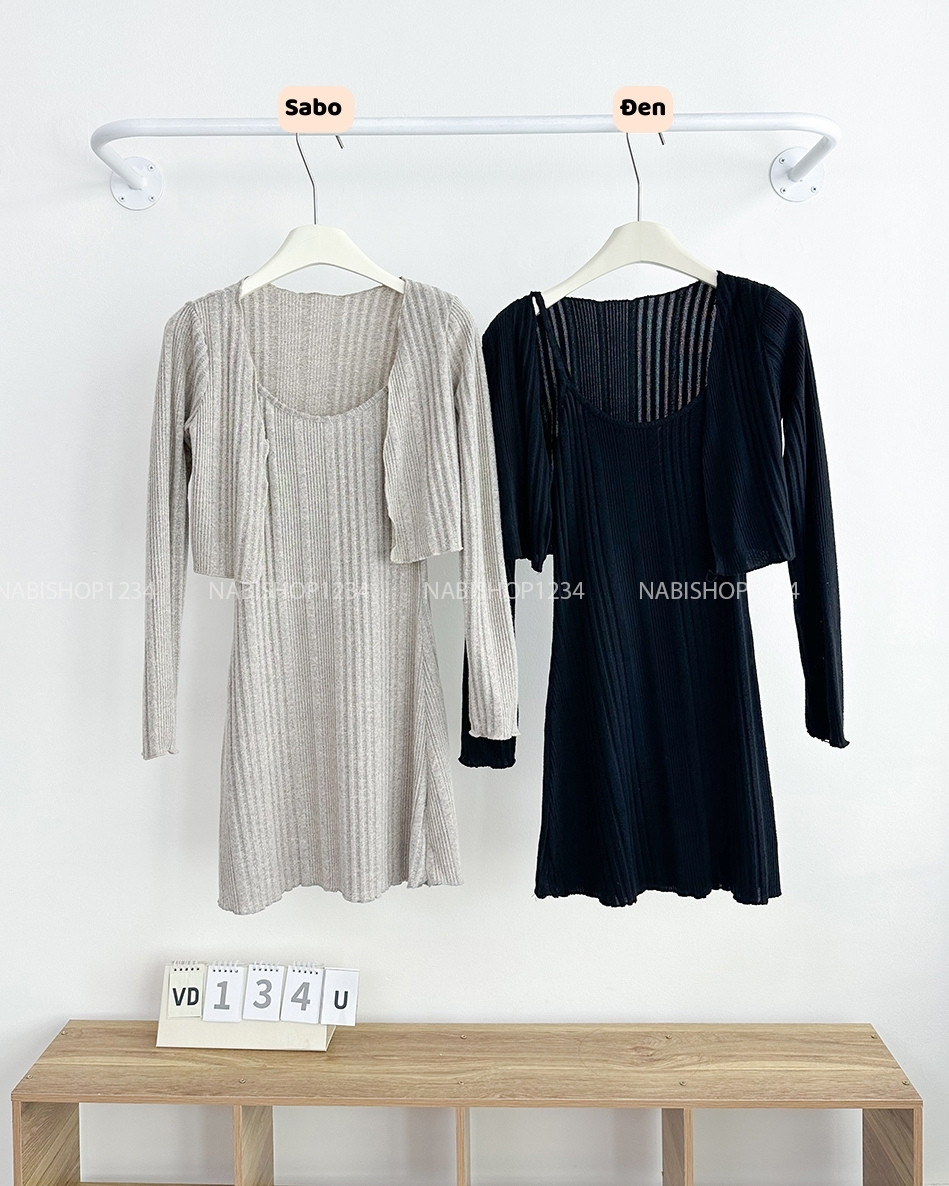 (S50%) Váy Số 134-U 2 Dây Gân Kèm Cardigan