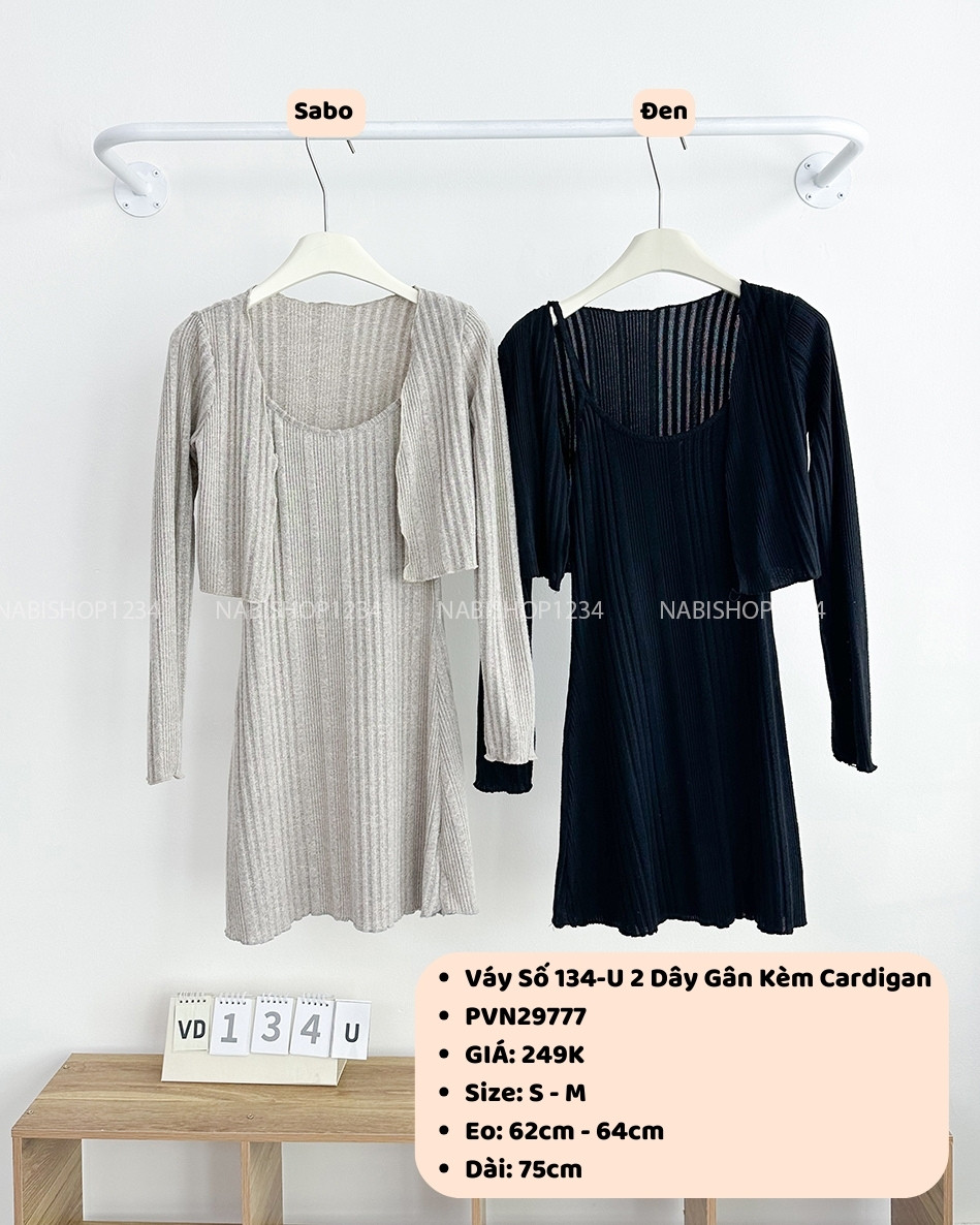 (S50%) Váy Số 134-U 2 Dây Gân Kèm Cardigan