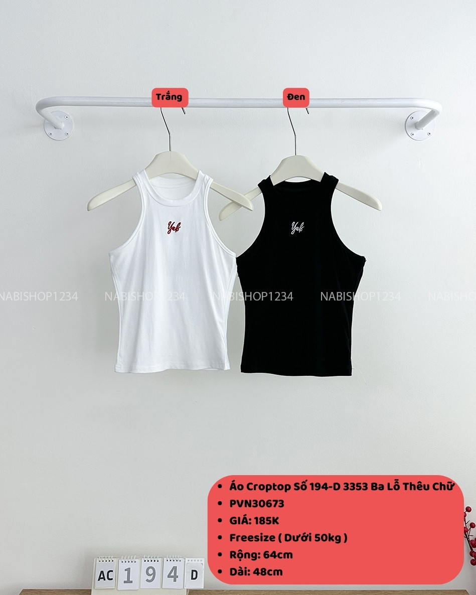 Áo Croptop Số 194-D 3353 Ba Lỗ Thêu Chữ