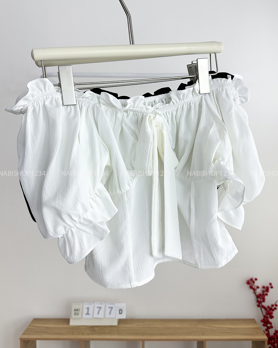 Áo Kiểu Số 177-D 1044 Crop Vai Bèo Nơ